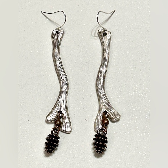 Nature-Inspired Silver and Copper Pinecone Dangle Earrings - Picture 2 of 4